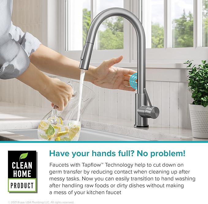 KRAUS Oletto Contemporary Single-Handle Touch Kitchen Sink Faucet with Pull Down Sprayer in Matte Black, KTF-3104MB