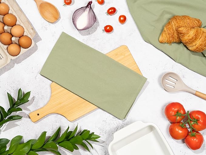 Organic Cotton Bulk Sage Green Flour Sack Kitchen Towels - 50 Pack, 100% Cotton, Lint-Free, Quick-Drying and Lightweight Kitchen Towels for Baking, Cleaning and Dish Drying (Sage Green)