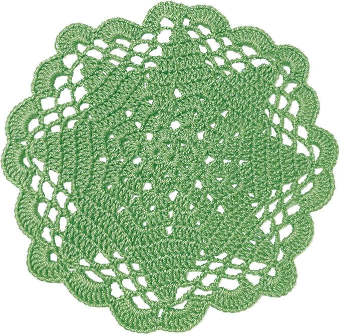BIBITIME Handmade Crochet Round Lace Doilies Kitchen Table Placemats Wedding Tea Flower Vase Cup Mats (Apple Green, 6" to 7",Pack of 6PCS)