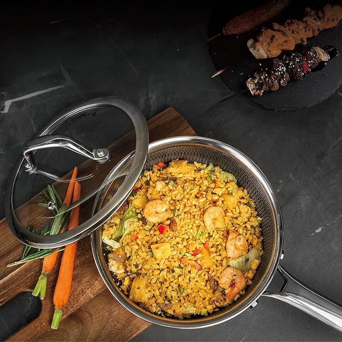 Hybrid Nonstick 1.5 QT Saucepan with Lid, Stainless Steel Honeycomb Pot with Two Pour Spouts,Compatible with All Cooktops,Dishwasher and Oven Safe