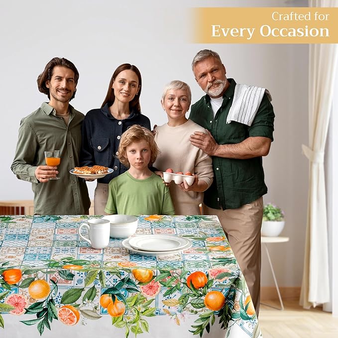 Maison d' Hermine Table Cloth Rectangle Table 100% Cotton 70 x 120 Inches Tablecloth Reusable Decorative for Dining Room Farmhouse Home Valentines Day Decorations Spring Summer - Agrume