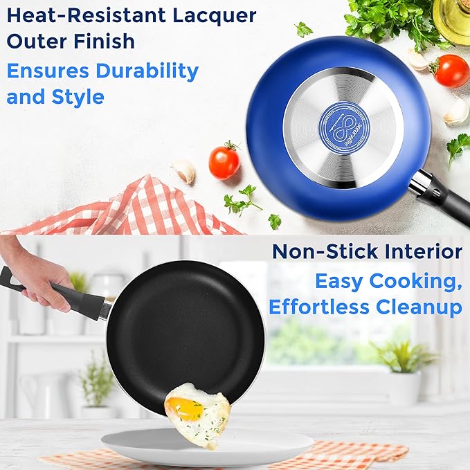 SereneLife 15-Pc Blue Nonstick Cookware Set, Heat-Resistant Pots & Pans Set with Lids, Dishwasher Safe, Includes Matching Utensils