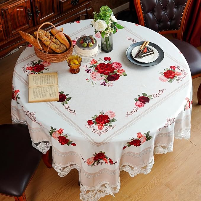 SUTAVIA Square Tablecloth with Embroidery Lace Farmhouse Table Cover Classic Antique Flower Pattern Macrame Tablecloth Rustic Decor for Home Holiday Party Dining Table (Offwhite, Square, 70"x70")