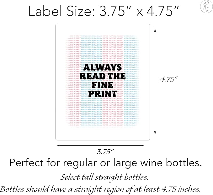 Always Read the Fine Print ● SET of 5 ● GENDER NEUTRAL Pregnancy Announcement Wine Labels, Baby Announcement Wine Label, We are Pregnant, Pregnancy Reveal, Alternative to Card WATERPROOF (Pastels)