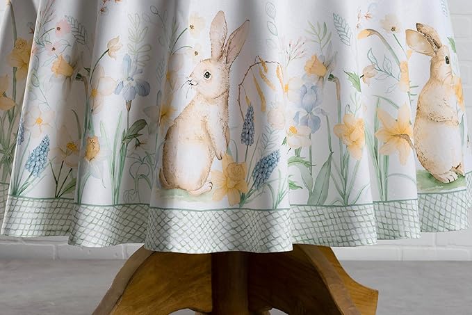 Maison d' Hermine Table Cloth Round Table 100% Cotton 69 Round Inches Tablecloth Reusable Decorative for Dining Room Farmhouse Home Valentines Day Decorations Spring Summer - Easter Dew