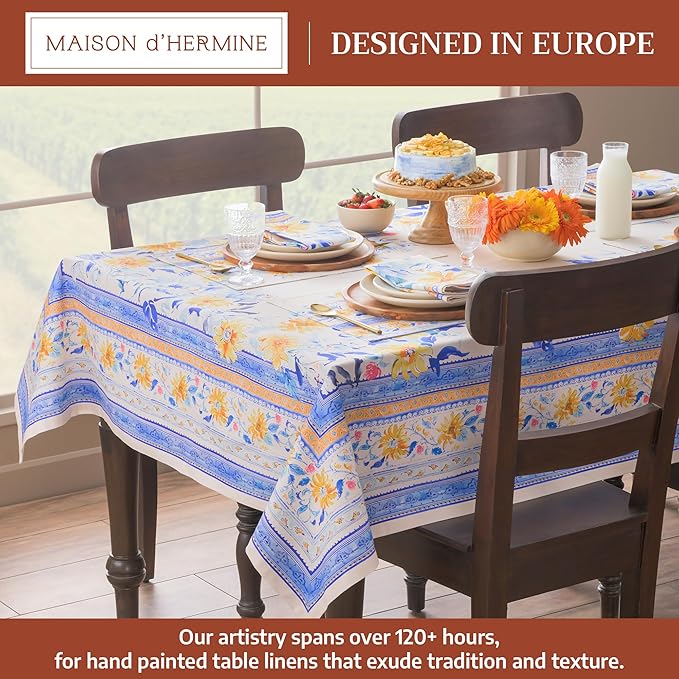 Maison d' Hermine Table Cloth Rectangle Table 100% Cotton 54 x 72 Inches Tablecloth Reusable Decorative for Dining Room Farmhouse Home Valentines Day Decorations Spring Summer - Girassol