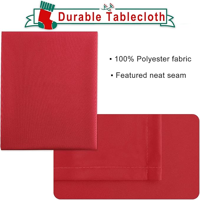 Hiasan Red Tablecloth Rectangle - Wrinkle Resistant and Waterproof Dining Room Washable Christmas Table Cloth, Polyester, 60 x 140 Inch