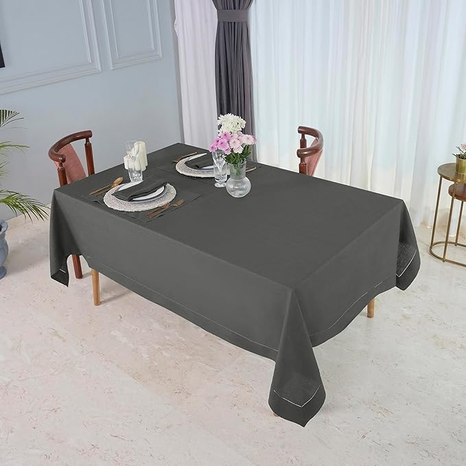 D'Moksha Homes Charcoal Grey Linen Tablecloth 60 x 156 Inch - 100% Pure Linen Grey Tablecloth for Rectangle Tables - Classic Hemstitch, Machine Washable Table Cloth for Spring, Easter
