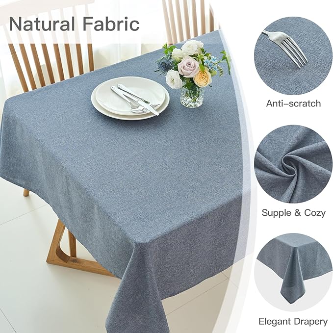 maxmill Square Tablecloth Linen Texture Stain Resistant Waterproof Wrinkle Resistant Washable Soft Table Cloth, Decorative Fabric Table Cover for Dining Room Dinner Party, 52 x 52 Inch, Demin Blue