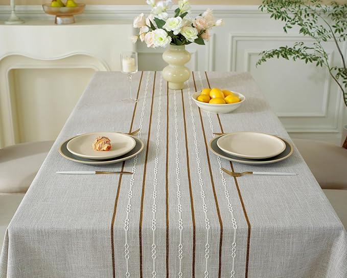 Alsoo Table Cloths Rectangle Table, Waterproof Tablecloth Cotton Linen Table Cloth Wrinkle Free Farmhouse Dining Tables Cover, Soft Fabric Table Cloths with Tassels, Brown Linens, 55" X 55", 4 Seats