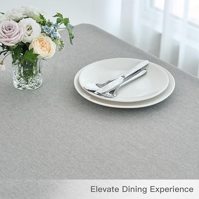 maxmill Rectangle Linen Texture Tablecloth Stain Proof Waterproof Wrinkle Free Washable Dining Table Cloth Wipeable Fabric Dining Room Table Cover Farmhouse Tablecloths, 60 x 120 Inch, Light Grey