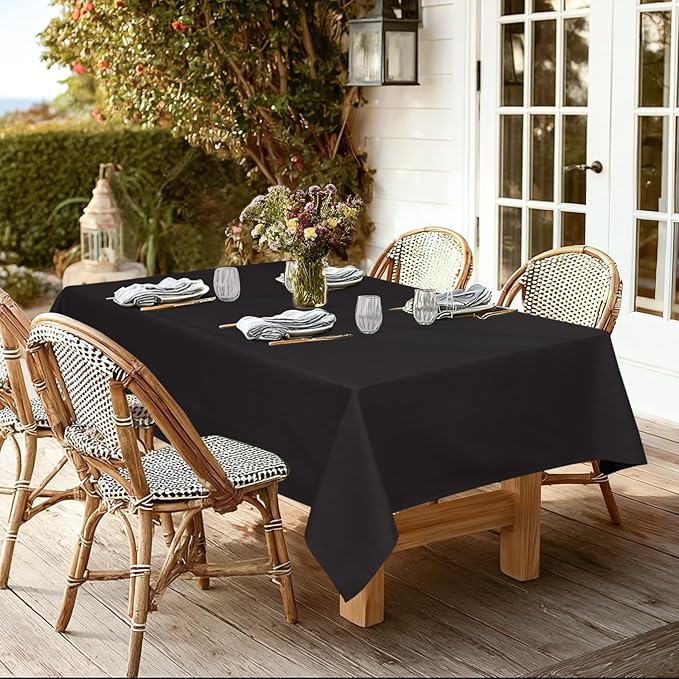JIUZHEN Rectangle Tablecloth Linen Textured Wrinkle Stain Resistant Farmhouse Table Cloth Decorative Fabric for Kitchen, Dining, Party, Wedding,Outdoor Use,54 x 108 Inch,Black