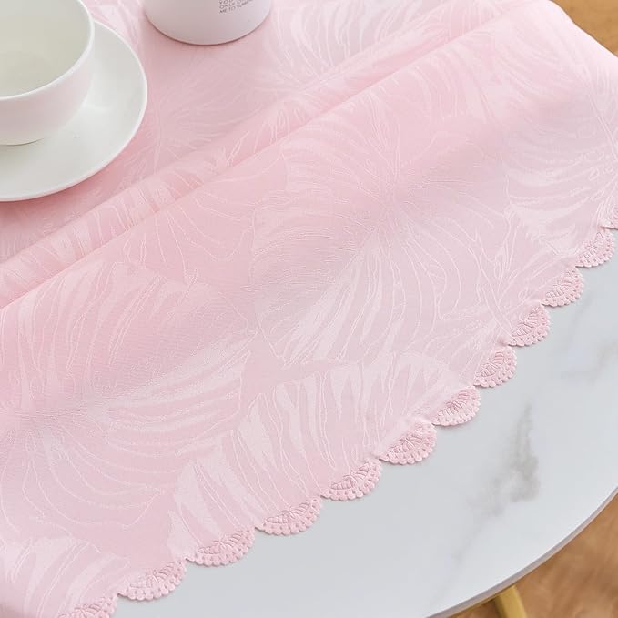 Round Valentines Tablecloth Pink Jacquard Small 40 Inch Table Cloths Up to 26" Dia Tables Waterproof Washable Soft Fabric Table Cover Kitchen Dining Room Decor Talking Coffee Bar