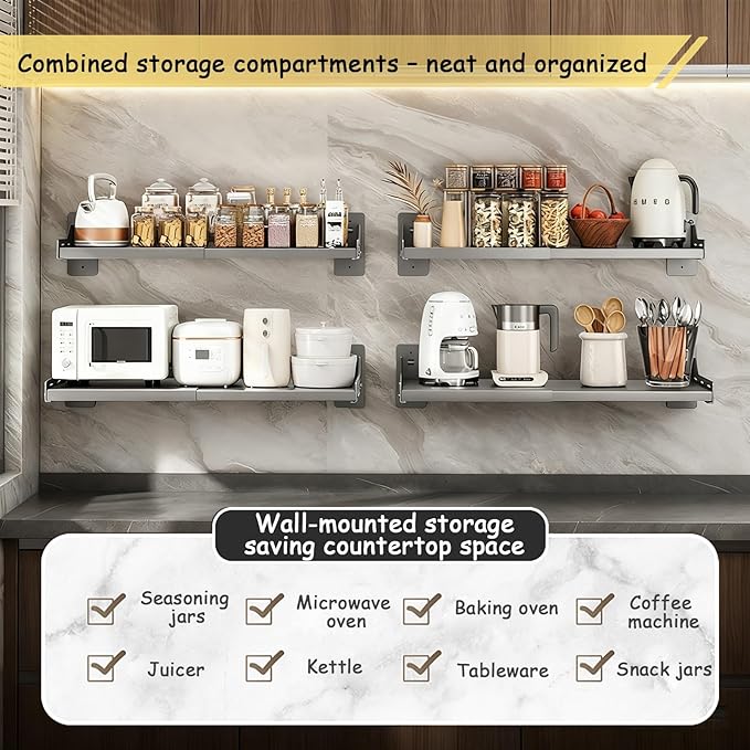 Under Cabinet Microwave Oven Mounted – Extendable Kitchen Microwave Oven Rack,Carbon Steel Adjustable Wall Shelf for Organizer (L 14-23.6In) Oven Shelf for Top Of Stove for Kitchen Storage Rack(Black)