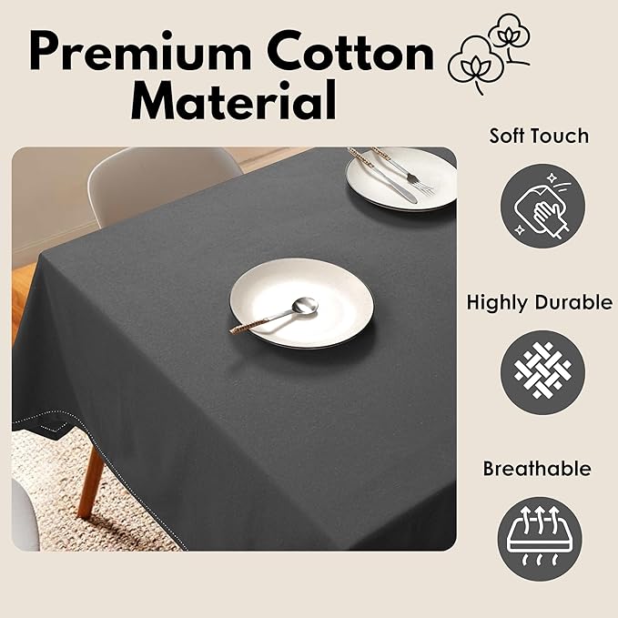 Table Cloth 100% Cotton 60"x84" Decorative Tablecover Washable Rectangle Tablecloths for Gifts, Dining, Buffet Parties & Wedding Use - Grey