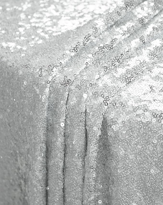 Eternal Beauty Silver Tablecloth, 120 Inch Round Sequin Tablecloth for Party Cake Dessert Table Exhibition Events