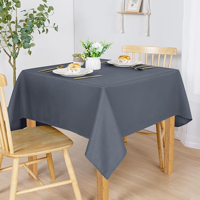 Hiasan 60 X 60 Inch Square Textured Tablecloth - Waterproof Spillproof Antiwrinkle Jacquard Table Cloth for Kitchen and Dining Dinner, Outdoor Picnic, Holiday and Parties, Dark Grey