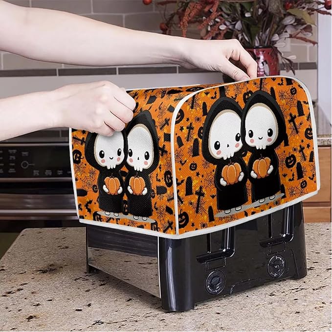 Doojoayie Cartoon Ghost Toaster Cover for Kitchen Small Appliance Bread Machine Protector Washable Oven Cover 2 Slice Kitchen Accessories Decorative Dust Protector