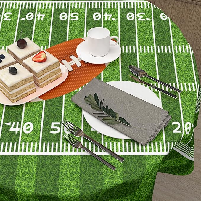 Football Round Tablecloth 70 Inch American Football Field Circle Table Cloth Rugby Ball Sport Themed Game Day Table Cover for Party Kitchen Dinner Home Decor
