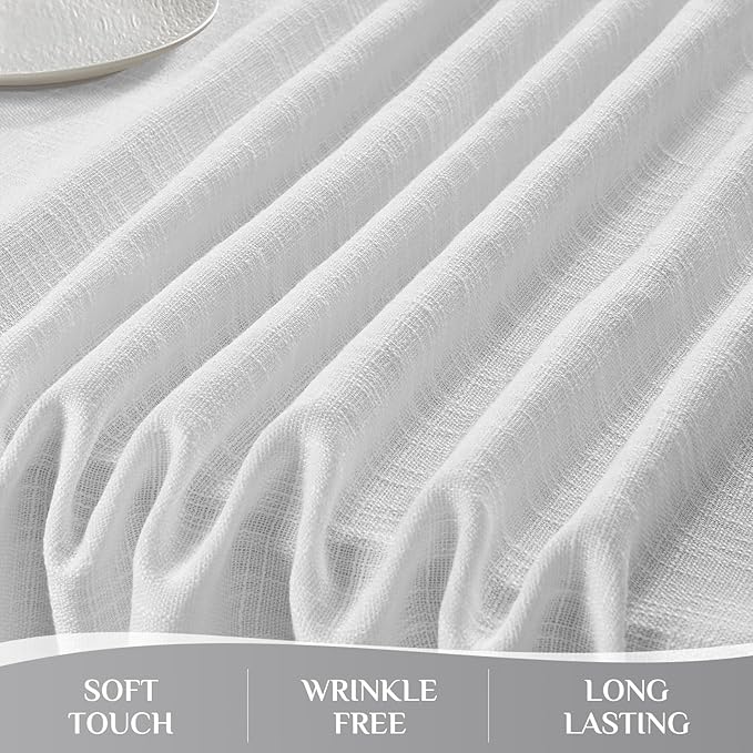 Softalker Linen Textured Rectangle Tablecloth, Waterproof Wipeable Farmhouse Burlap Table Cloth, Stain Resistant Wrinkle Free Table Covers for Kitchen Dining Holiday Party (60 x 84, White)