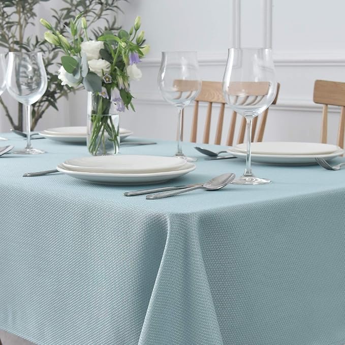 maxmill Textured Tablecloth Stain Resistant Waterproof and Wrinkle Resistant Washable Soft Table Cloth, Fabric Table Cover for Dining Room and Outdoor Use, Rectangle 60 x 120 Inch, Dusty Blue