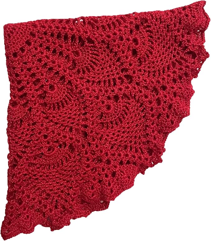 BIBITIME Lace Placemats Table Doilies Round Handmade Crochet Doily Kitchen Coffee Cup Mug Mats Dinner Place Mats (16 to 17.5 inches-2PCS, Red)