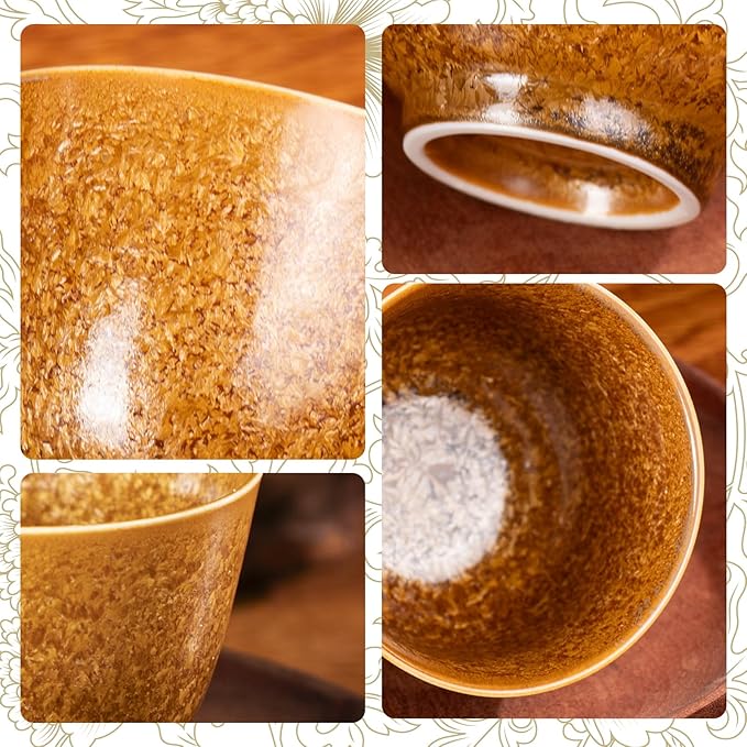 KAMMAK Ceramic Tea & Coffee Cups Set of 2 - Vintage Crystalline Glaze Espresso Mugs, 4.6oz Hand Painted for Afternoon Tea or Coffee, Birthday Gift for Women Men, Wide-mouth Cup