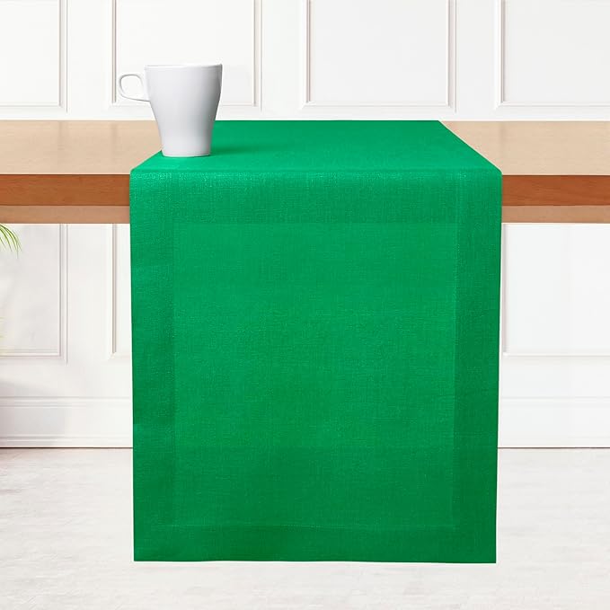 D'Moksha Homes Linen Kelly Green Table Runner 120 Inches Long - 100% Pure Linen Dining Table Runner 14 x 120 Inch for St Patricks Day, Easter - Machine Washable