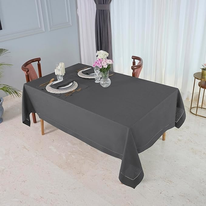 D'Moksha Homes Charcoal Grey Linen Tablecloth 60 x 108 Inch - 100% Pure Linen Grey Table Cloth for Rectangle Tables - Classic Hemstitch, Machine Washable Tablecloth for Spring, Easter