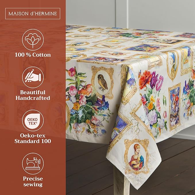 Maison d' Hermine Table Cloth Rectangle Table 100% Cotton 60 x 120 Inches Tablecloth Reusable Decorative for Dining Room Farmhouse Home Valentines Day Decorations Spring Summer - Masterpiece