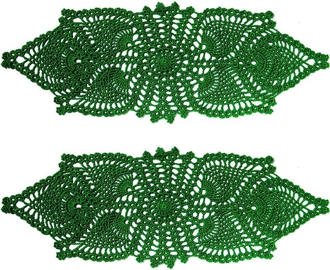 BIBITIME Crochet Lace Table Doilies Eyes Flower Doily Kitchen Vase Place Mats (7 in x 21 in,Pack of 2PCS, Style02-Green)