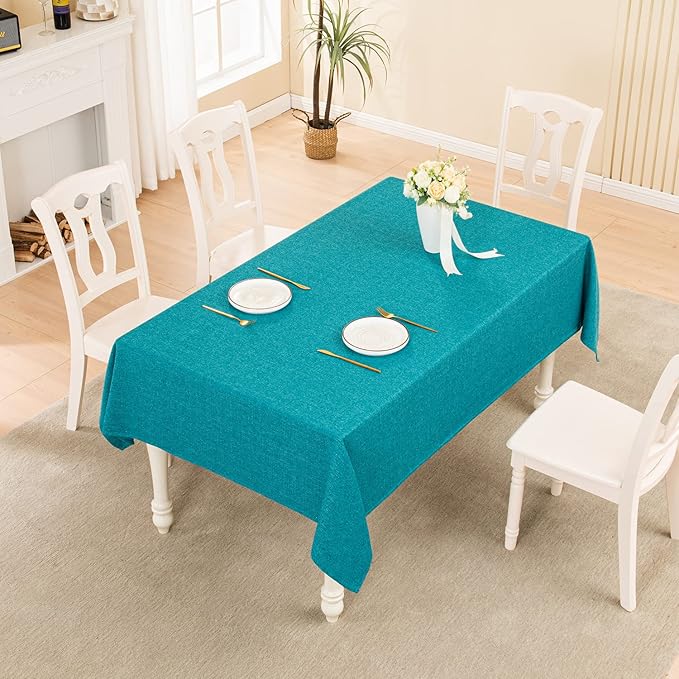 BALCONY & FALCON Rectangle Tablecloth Washable Wrinkle Resistant and Water Proof Table Cloth Decorative Linen Fabric Tablecloths for Dining Parties Kitchen Wedding and Outdoor Use (Lake Blue, 57x118)