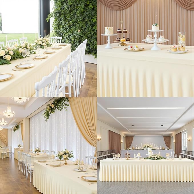 6FT Ivory Rectangular Tablecloth - Washable & Wrinkle-Free Stretch Fit with Table Skirt Design for 72 Inch Tables, Perfect for Wedding Parties Banquet – Ideal for Event Planner & Home Host