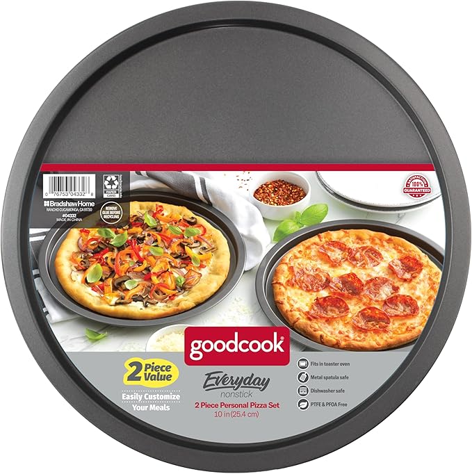 GoodCook Everyday Set of 2 Nonstick Steel 10" Personal Pizza Pans Set, Gray