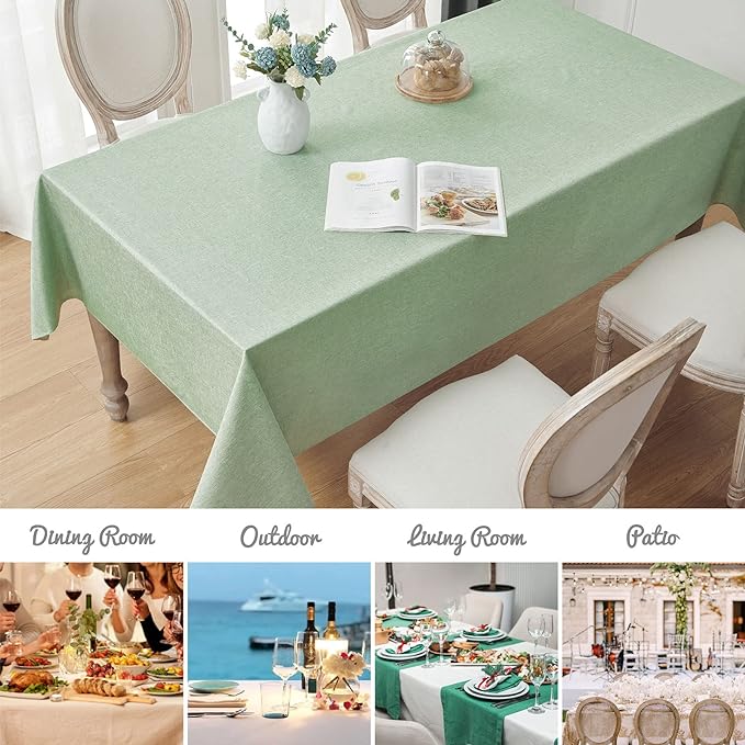 Rectangle Tablecloth Linen Textured Waterproof & Stain Resistant Table Cloth Wrinkle Free Decorative Fabric Farmhouse Table Cover for Dining/Party/Buffet/Wedding, 60 x 84 Inch, Sage Green