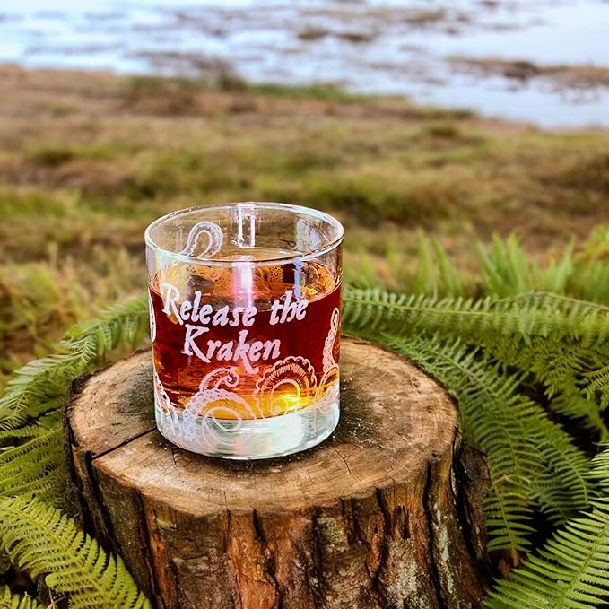 Hip Flask Plus Rocks Glass - Release the Kraken - Double Old Fashioned