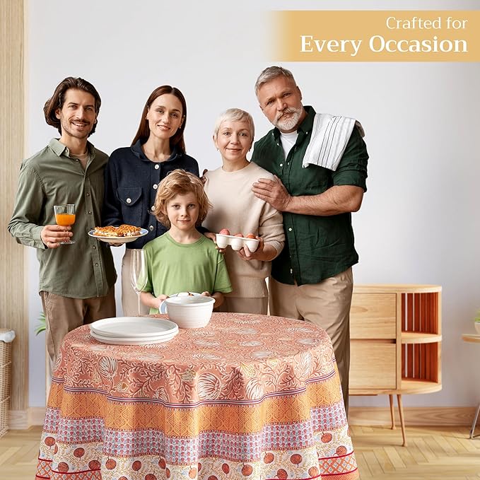 Maison d' Hermine Table Cloth Round Table 100% Cotton 69 Inches Fall Tablecloth Reusable Everyday Use for Thanksgiving Christmas Decorations Dining Farmhouse Party (Harvest Festival)