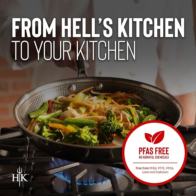 Hell's Kitchen Hybrid 12” Wok Pan, Tri-Clad Stainless Steel and Nonstick Ceramic, PFAS Free, no PFOA, no PTFE, no Teflon, Non Toxic Cookware, Metal Utensil Safe, All Cooktops and Oven Safe