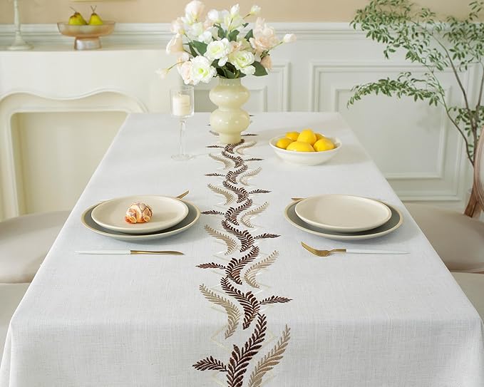 Alsoo Table Cloths Rectangle Table, Cotton Linen Table Cloth Waterproof Tablecloth Wrinkle Free Farmhouse Dining Tables Cover, Soft Fabric Table Cloths with Tassels, Beige, 55" X 55", 4 Seats