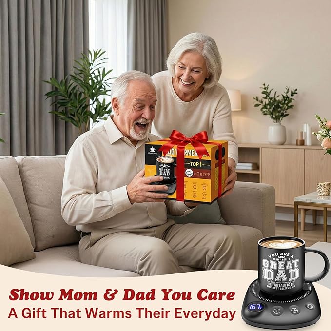 Coffee Mug Warmer - Fastest Heating & Highest Temperature, Coffee Cup Warmer for Desk Auto Shut Off, 4 Temp Settings & 1-12H Timer, Smart Electric Beverage Warme (Cup Warmer Set for dad)