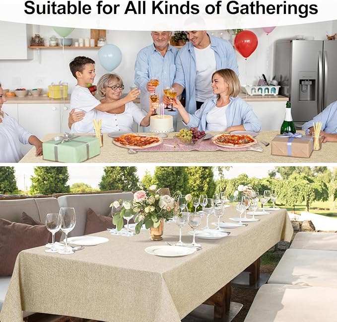 JIUZHEN Square Table Cloth Faux Linen Farmhouse Tablecloth Wrinkle and Stain Resistant Decorative Fabric Table Cover for Kitchen, Dining Room, Parties and Camping, Beige, 54 x 54 Inch