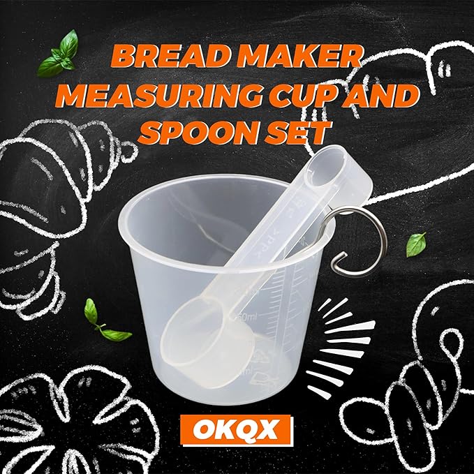 Bread Maker Machine Spare Parts – BPA-Free PP Measuring Cup with Paddle Removal Hook & Measuring Spoon for Precise Baking (200ml, Translucent)