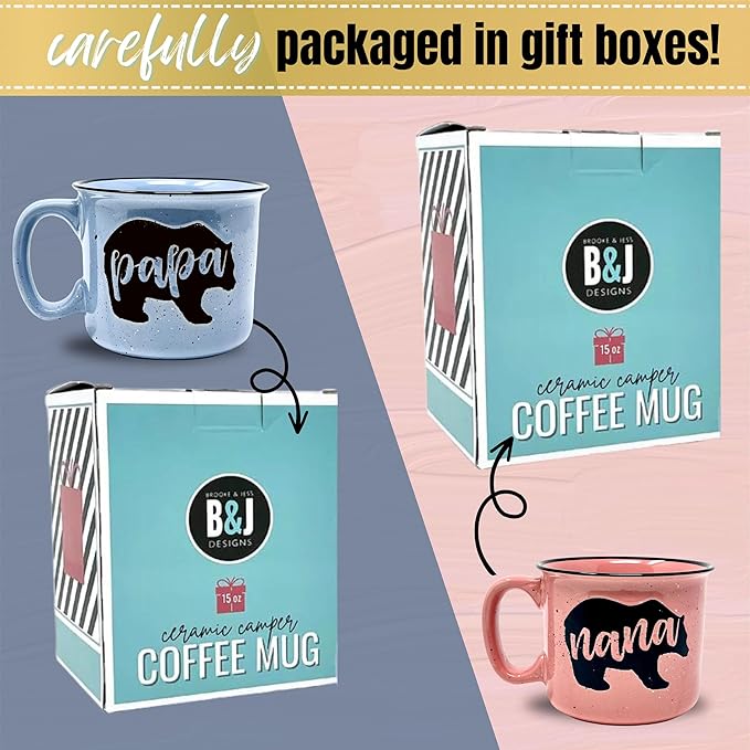 Nana and Papa Bear Cute 15 oz Coffee Mug for Grandma, Grandmother - Grandma and Grandpa Gifts, Mother's Day, Father's Day, Christmas, Birthday (Nana Bear Coral and Papa Bear Light Blue Gift Set)
