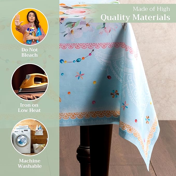 Maison d' Hermine Table Cloth Rectangle Table 100% Cotton 54 x 72 Inches Tablecloth Reusable Decorative for Dining Room Farmhouse Home Valentines Day Decorations Spring Summer - Ibiza - Blue