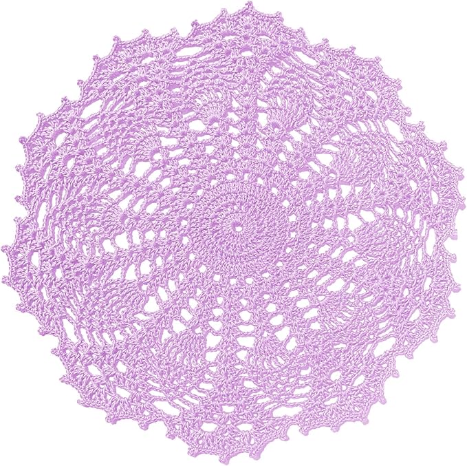 BIBITIME Lace Doilies Crochet Handmade Lace Coasters Round Placemat Rustic Table Doilies Decors for Kitchen Dining Room Party Dressers (11 inches to 12 inches,Pack of 2 PCS, Light Purple)