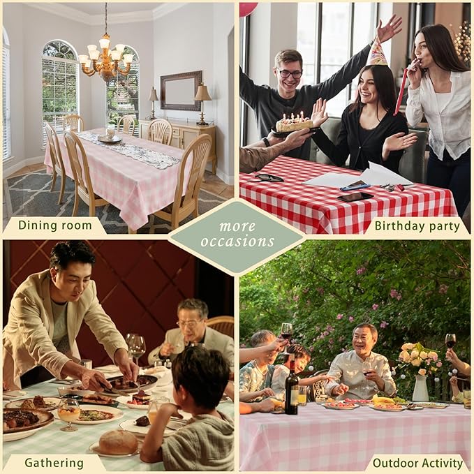 BALCONY & FALCON Rectangle Gingham Table Cloth – Water-Resistant Cotton Blend, Spill-Proof & Washable Checkered Tablecloth for Kitchen, Dining, Picnic, Party (Green White, 55x95 Inch)
