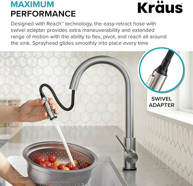 KRAUS Oletto Contemporary Single-Handle Touch Kitchen Sink Faucet with Pull Down Sprayer in Matte Black, KTF-3104MB
