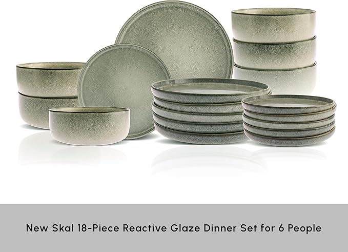 Karaca New Skal 18-Piece Dinnerware Sets for 6 People, Modern Design, Stoneware Dinner Set, Kitchen Plates Bowls, Reactive Glaze Dishwasher & Microwave Safe Dish Set
