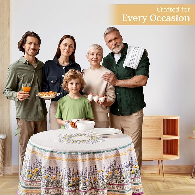 Maison d' Hermine Table Cloth Round Table 100% Cotton 63 Round Inches Tablecloth Reusable Decorative for Dining Room Farmhouse Home Valentines Day Decorations Spring Summer - Fanny Lavender