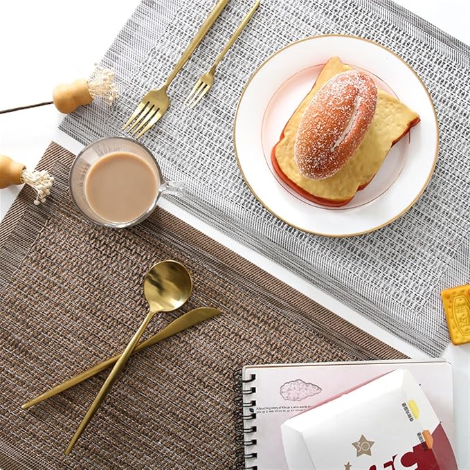 Woven Place Mat Eco-Friendly PVC Placemats Washable Non Slip Heat Decorate Table Mats(LP Silver,30X45CM_4PCS)